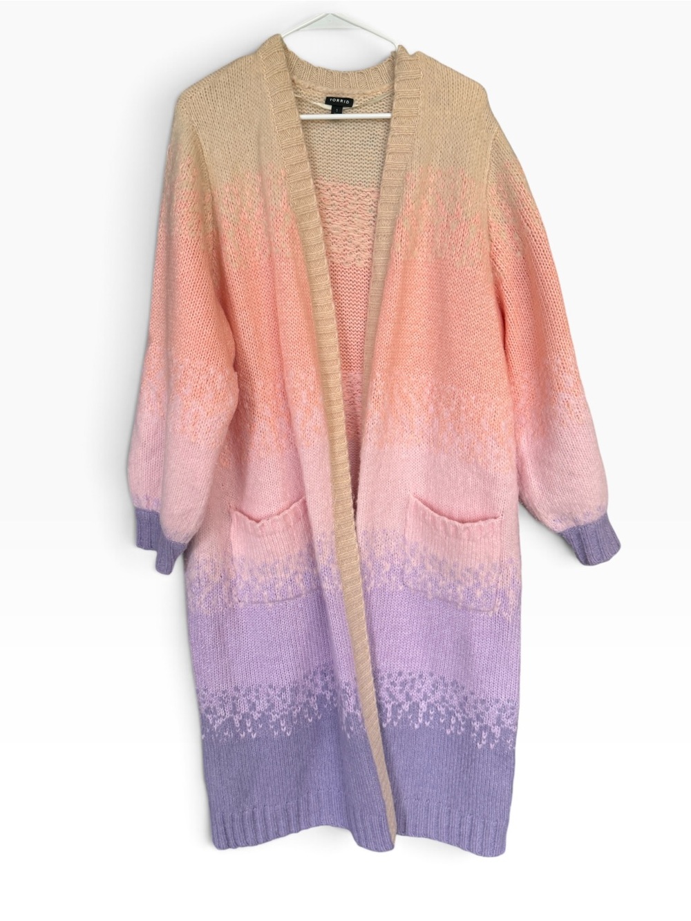 torrid Ombre Pink Lavender Knit Long Duster Cardigan 1X - cozy layer! - Picture 3 of 7